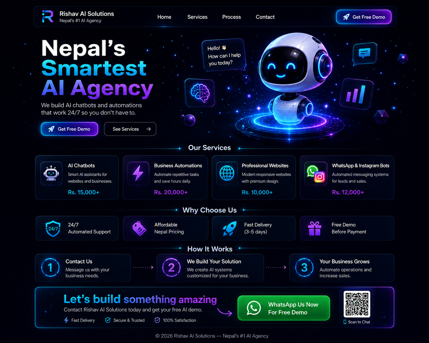 Rishav AI Solutions — futuristic AI assistant robot